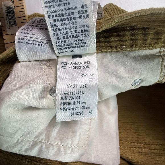 Levi’s 511 Slim Fit Corduroy Pants Brown Mid Rise Stretch Casual Classic W31L30 - Picture 14 of 15